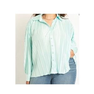 Eloquii Plisse Pleated Mint Green Blouse